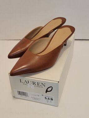 NWT Lauren Ralph Lauren Adrienne Mule Heels Tan Leather Pointed Toe 5.5B